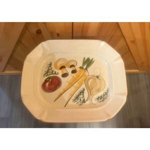 Vintage DesignCraft Ceramic Mushroom  Vegetable Serving Platter Beige Signed (61